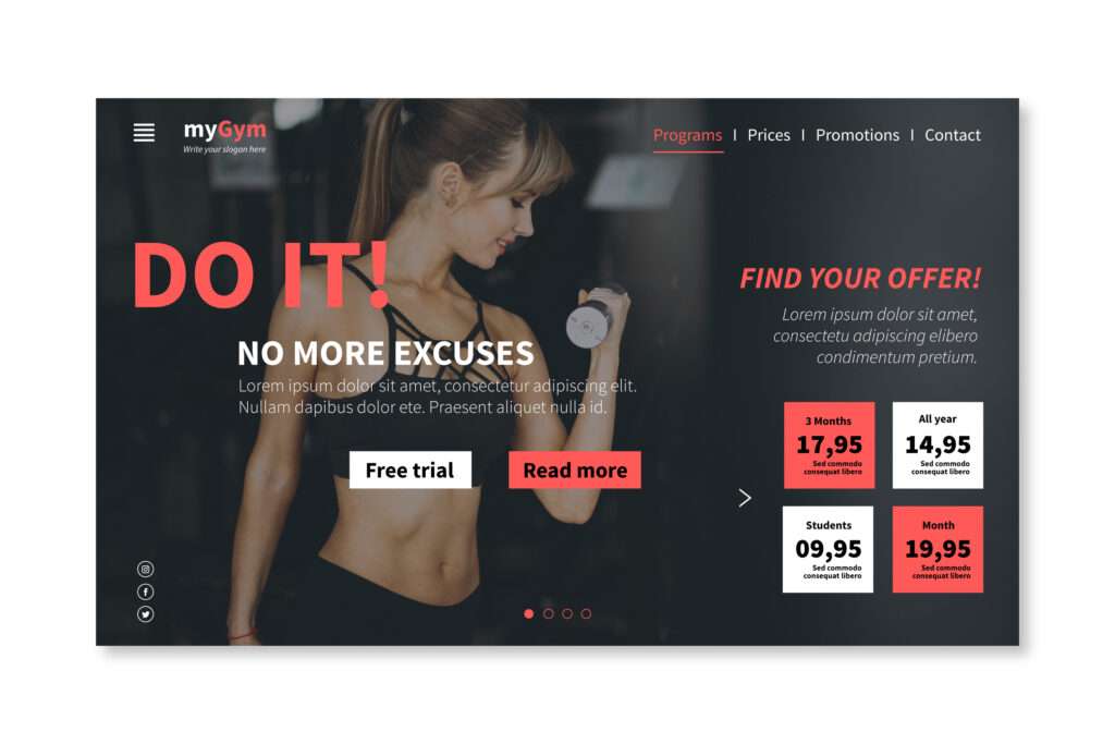 Gym website landing page with photo
